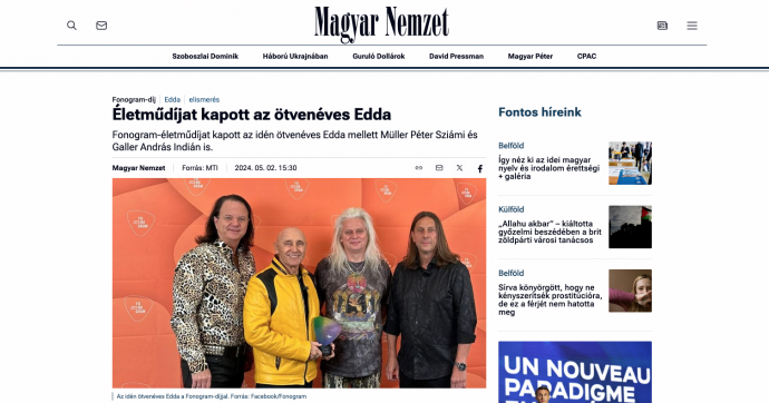 A Magyar Nemzet, a Telex és a Port.hu is beszámolt az idei Fonogram-életműdíjasokról