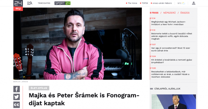 24.hu: Majka és Peter Šrámek is Fonogram-díjat kaptak